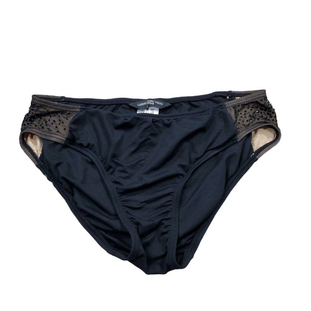 READ Carmen Marc Valvo Black Beige Rhinestone Swim Bottom Size Small
